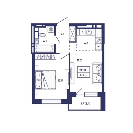 
  Продается 2-комн. квартира 40.5 м², в ЖК Сподвижники, дом 2. Фото 1.