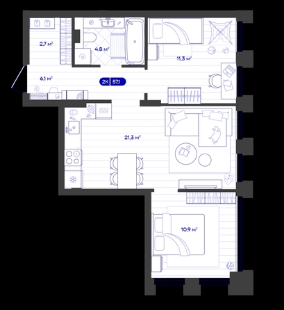 
  Продается 2-комн. квартира 57.07 м², в ЖК Баланс, 4 очередь. Фото 1.