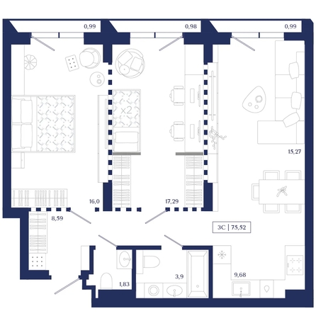 
  Продается 2-комн. квартира 75.52 м², в ЖК Юнити Центр. Фото 1.