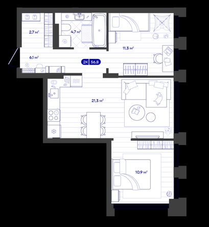 
  Продается 2-комн. квартира 56.81 м², в ЖК Баланс, 4 очередь. Фото 1.