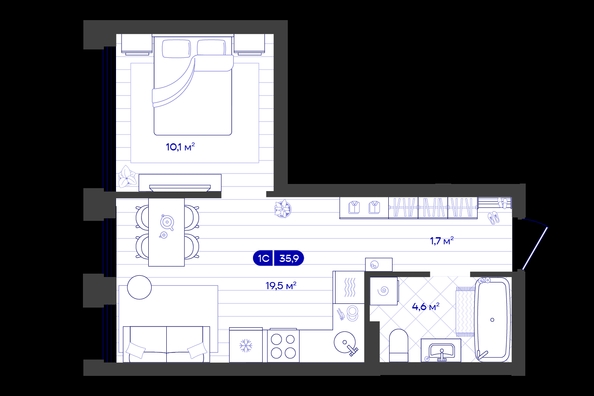 
  Продается 1-комн. квартира 35.9 м², в ЖК Баланс, 4 очередь. Фото 1.
