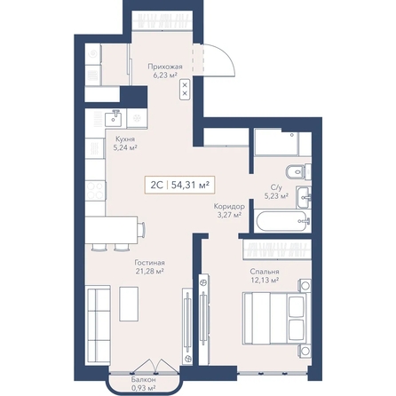 
  Продается 1-комн. квартира 54.31 м², в ЖК Виларт, дом 2. Фото 1.