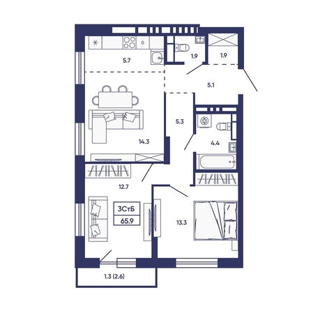 
  Продается 3-комн. квартира 65.9 м², в ЖК Сподвижники, дом 2. Фото 1.