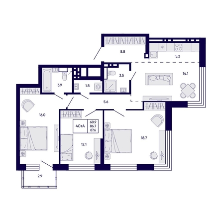 
  Продается 4-комн. квартира 87.6 м², в ЖК Цитатум. Фото 1.