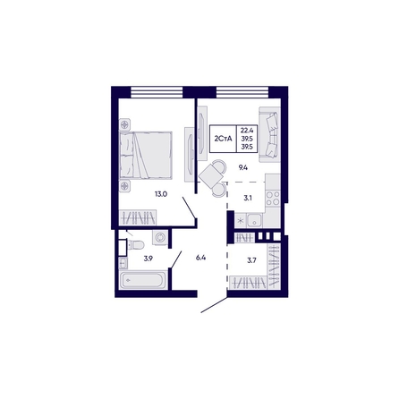 
  Продается 2-комн. квартира 39.5 м², в ЖК Цитатум. Фото 1.