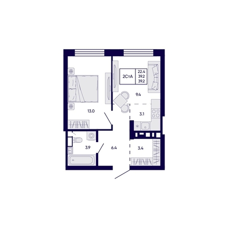 
  Продается 2-комн. квартира 39.2 м², в ЖК Цитатум. Фото 1.