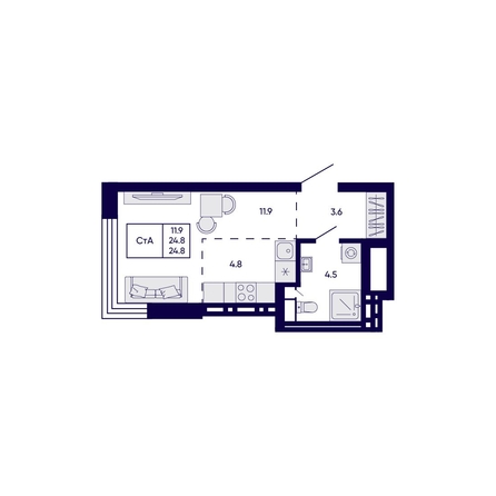 
  Продается студия 24.8 м², в ЖК Цитатум. Фото 1.
