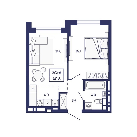 
  Продается 2-комн. квартира 40.6 м², в ЖК Сподвижники, дом 2. Фото 1.