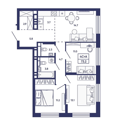 
  Продается 4-комн. квартира 73.2 м², в ЖК Сподвижники, дом 2. Фото 1.