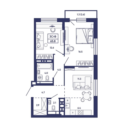 
  Продается 3-комн. квартира 65.8 м², в ЖК Сподвижники, дом 2. Фото 1.