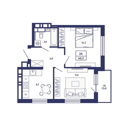 
  Продается 2-комн. квартира 46.3 м², в ЖК Сподвижники, дом 3. Фото 1.