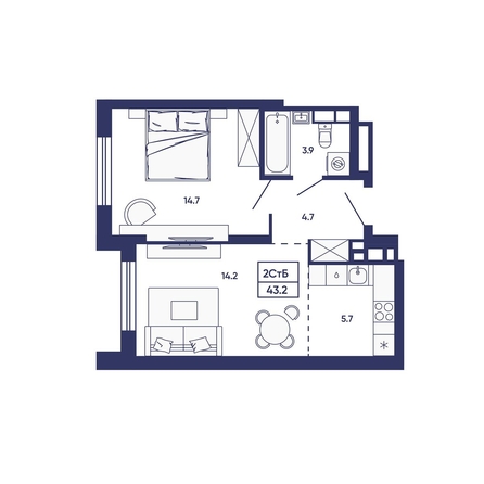 
  Продается 2-комн. квартира 43.2 м², в ЖК Сподвижники, дом 3. Фото 1.