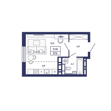 
  Продается студия 27.2 м², в ЖК Сподвижники, дом 3. Фото 1.