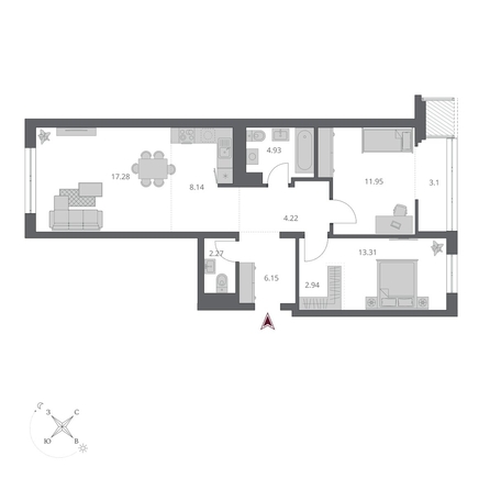 
  Продается 3-комн. квартира 74.74 м², в ЖК Беринг, дом 3. Фото 2.
