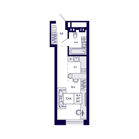 
  Продается студия 29.7 м², в ЖК Грибоедовский сад. Фото 1.