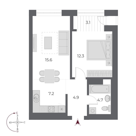 
   Продам 2-комнатную, 48 м², ОСКАР, дом 1

. Фото 1.