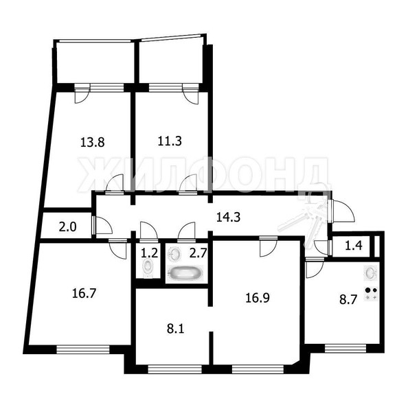 
   Продам 5-комнатную, 97.1 м², 2-й (4 мкр.) кв-л, 206

. Фото 14.