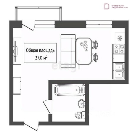 
   Продам 1-комнатную, 27 м², Олеко Дундича ул, 1/3

. Фото 9.
