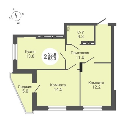 
   Продам 2-комнатную, 58.3 м², Петухова ул, 170

. Фото 1.