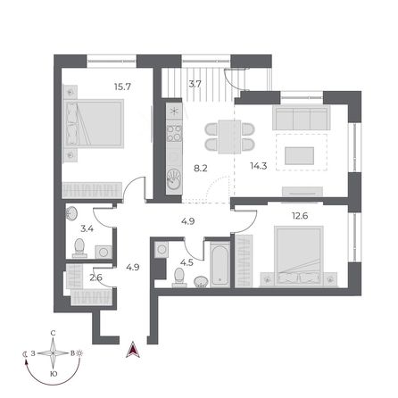 
   Продам 3-комнатную, 74.6 м², ОСКАР, дом 1

. Фото 2.