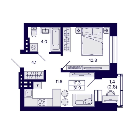 
   Продам 1-комнатную, 31.9 м², Сподвижники

. Фото 1.