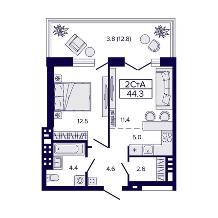 
   Продам 2-комнатную, 44.3 м², Luna (Луна)

. Фото 26.