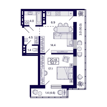 
   Продам 2-комнатную, 52.7 м², Grando (Грандо)

. Фото 1.