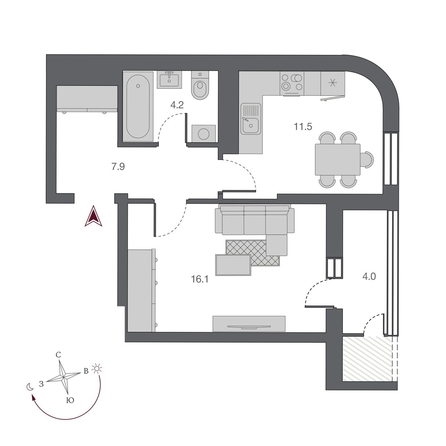 
   Продам 1-комнатную, 41.75 м², Беринг, дом 2

. Фото 3.