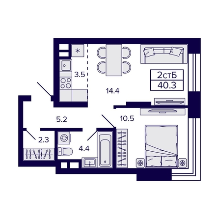 
   Продам 2-комнатную, 40.3 м², Citatum (Цитатум)

. Фото 2.