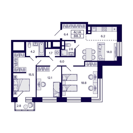 
   Продам 4-комнатную, 88.3 м², Citatum (Цитатум)

. Фото 1.