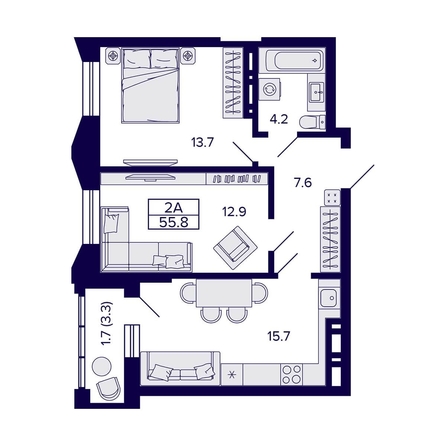 
   Продам 2-комнатную, 55.8 м², Grando (Грандо)

. Фото 1.