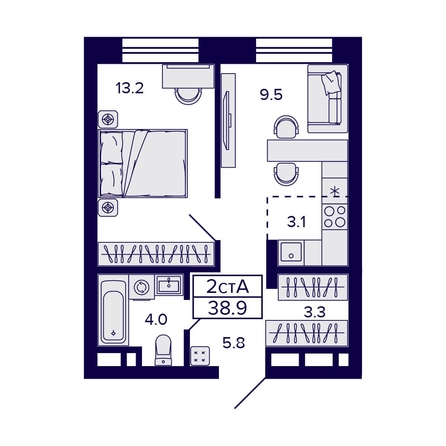 
   Продам 2-комнатную, 38.9 м², Citatum (Цитатум)

. Фото 3.