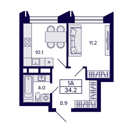 
   Продам 1-комнатную, 34.2 м², Citatum (Цитатум)

. Фото 2.