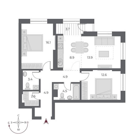 
  Продается 3-комн. квартира, 75.1 м², ЖК ОСКАР, дом 1
. Фото 1.