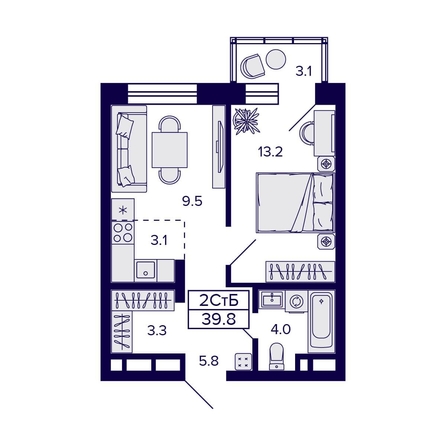 
   Продам 2-комнатную, 39.8 м², Citatum (Цитатум)

. Фото 2.