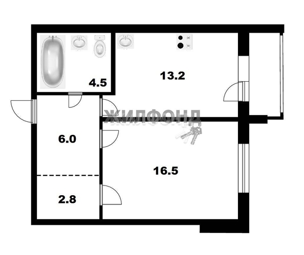 
   Продам 1-комнатную, 43.7 м², , 55

. Фото 2.