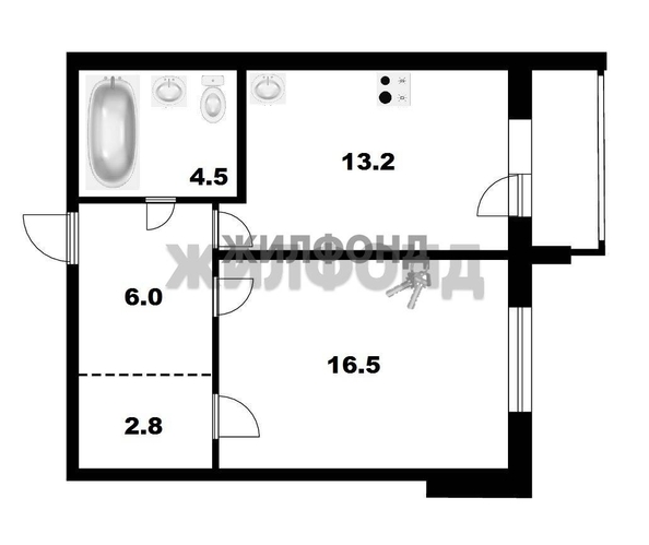 
   Продам 1-комнатную, 43.7 м², , 55

. Фото 23.