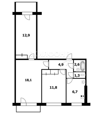 
   Продам 3-комнатную, 60.8 м², Русская ул, 9

. Фото 19.