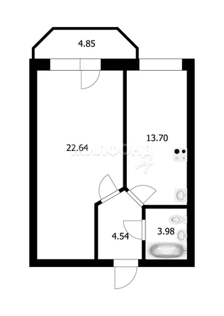 
   Продам 1-комнатную, 44.4 м², Тенистая ул, 5

. Фото 16.