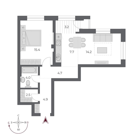 
   Продам 2-комнатную, 56.6 м², ОСКАР, дом 2

. Фото 1.