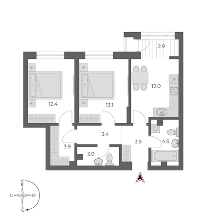 
   Продам 2-комнатную, 59.5 м², ОСКАР, дом 2

. Фото 1.