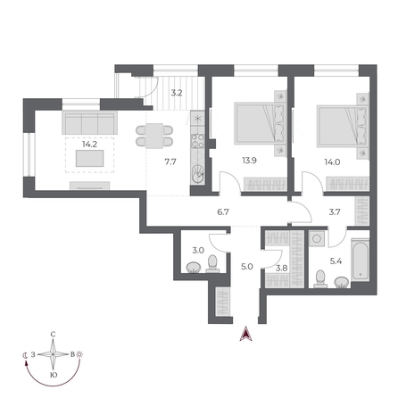 
   Продам 3-комнатную, 80.6 м², ОСКАР, дом 2

. Фото 1.