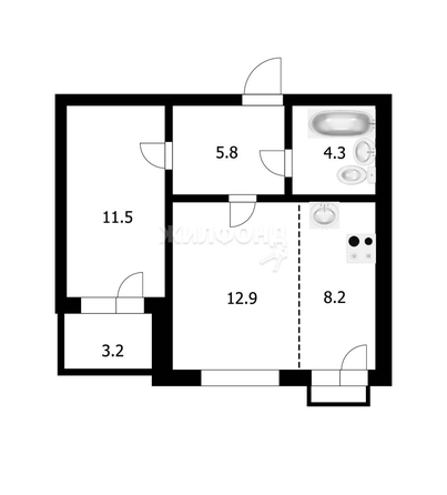 
   Продам 2-комнатную, 42.7 м², Кубовая ул, 96/4

. Фото 11.