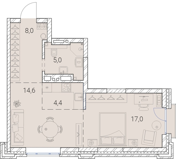 
   Продам 1-комнатную, 49 м², Тайм Сквер

. Фото 19.