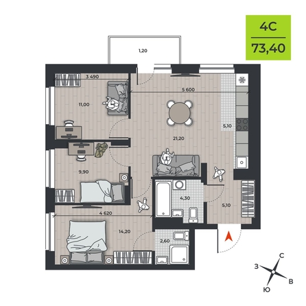 
   Продам 4-комнатную, 73.4 м², ДНК

. Фото 1.