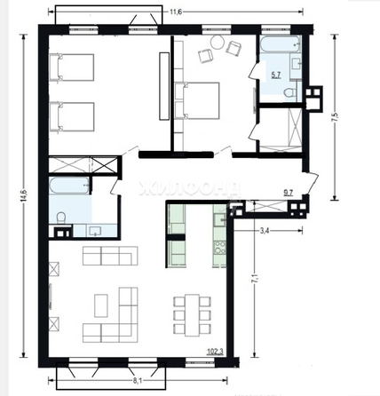 
   Продам 3-комнатную, 132.3 м², Победы ул, 55/1

. Фото 34.