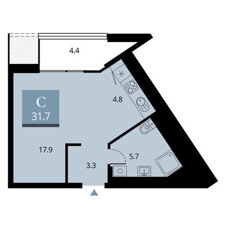 
   Продам студию, 33.9 м², Беринг, дом 2

. Фото 1.