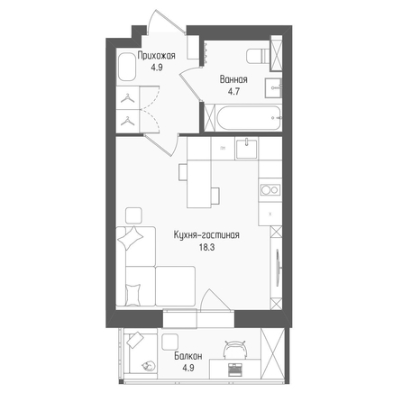 
  Продается студия 29.5 м², в ЖК Тетрис, корпус 2. Фото 1.