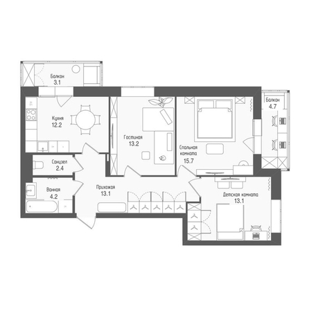 
  Продается 3-комн. квартира 77.7 м², в ЖК Тетрис, корпус 2. Фото 1.