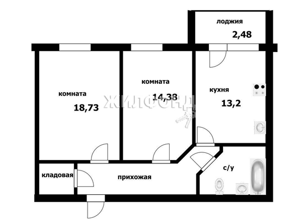 
   Продам 2-комнатную, 60.7 м², Радужная ул, 9

. Фото 13.